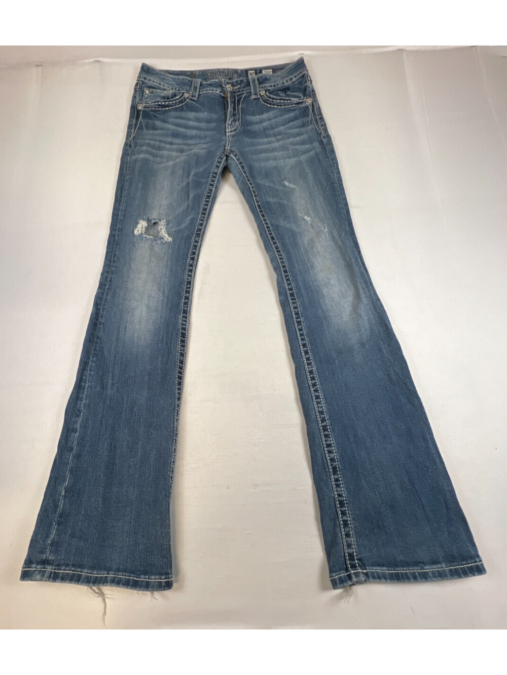 Miss Me Women 30 Embroidered Cross Bootcut Jeans Blue Denim Rhinestone Pockets